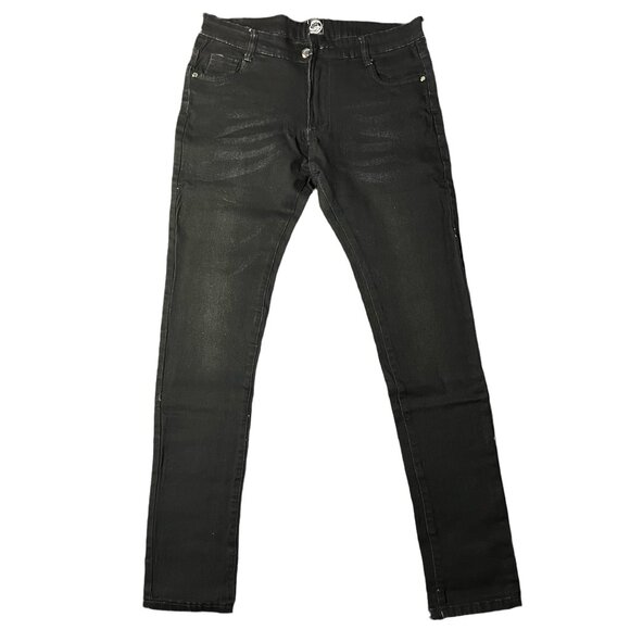 Men’s Black Skinny Jeans with Patterned Waistband - Picture 1 of 2